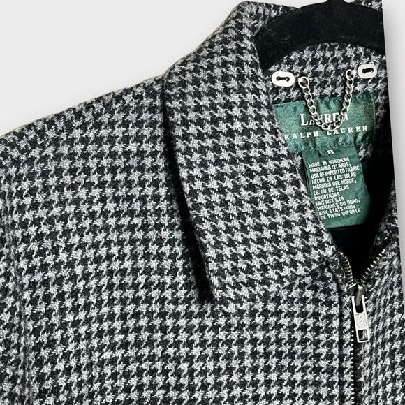 LAUREN RALPH LAUREN lambswool black & gray houndstooth zip blazer size 8 preppy - Picture 2 of 5